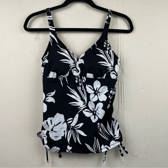Jantzen Women's Audrey Tropical Floral Print Draped Swim Tankini Top